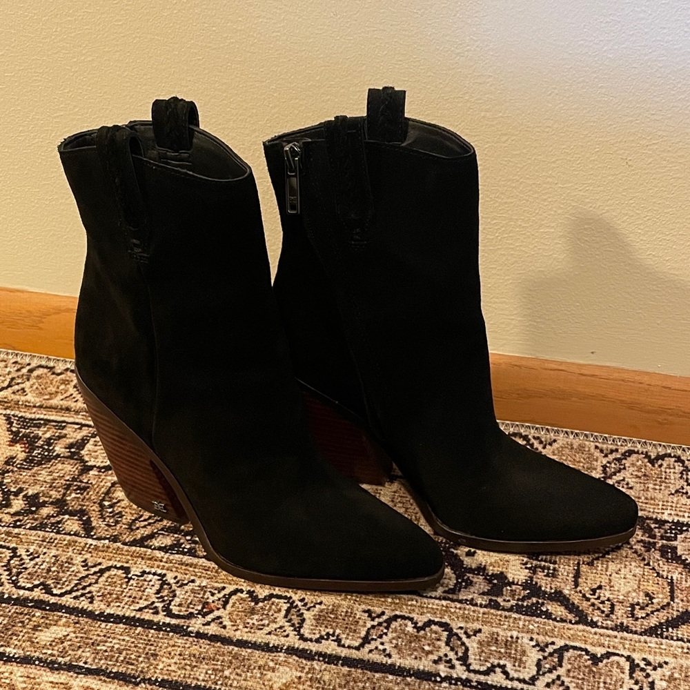 Sam Edelman Black Suede Heeled Western Boots